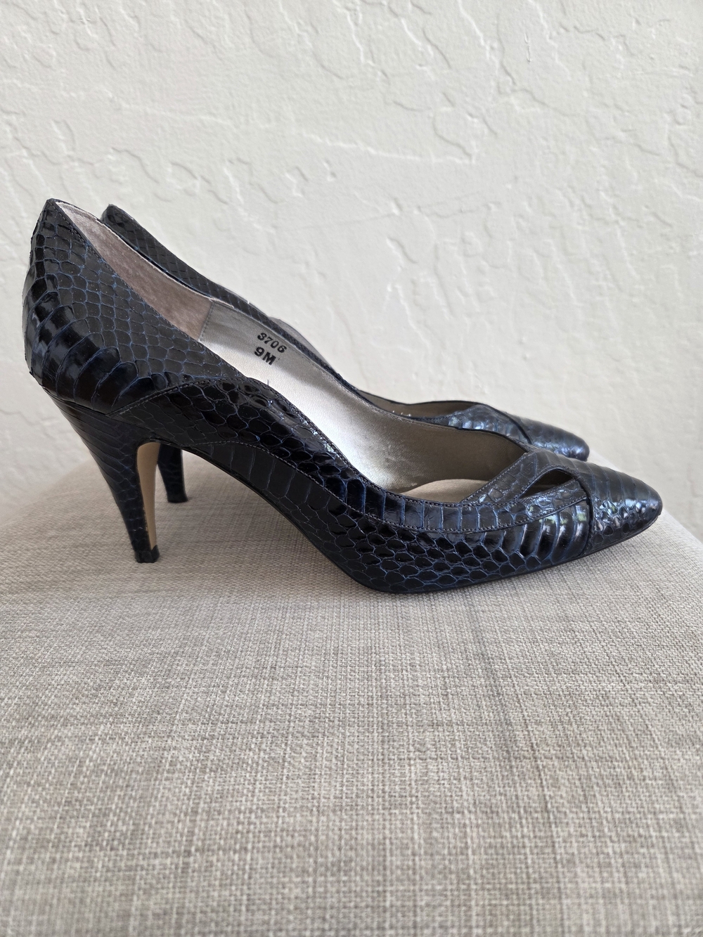 J. Renee Navy Textured Pointed-Toe Pumps - Picture 4 of 12